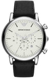 Emporio Armani Classic Quartz Chronograph White Dial Black Leather Strap Watch For Men - AR1807 Authentic Buy Shop Now