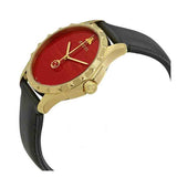 Gucci G Timeless Coral Red Dial Black Leather Strap Watch For Men - YA126464 Authentic Buy Shop Now