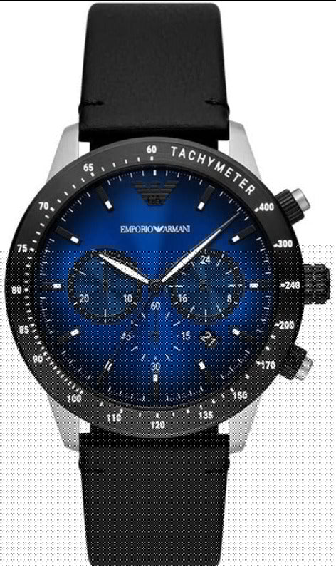 Emporio Armani Mario Chronograph Blue Dial Black Leather Strap Watch For Men - AR11522 Authentic Buy Shop Now