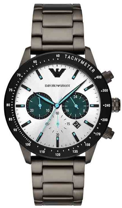 Emporio Armani Mario Chronograph White Dial Black Steel Strap Watch For Men - AR11471 Authentic Buy Shop Now