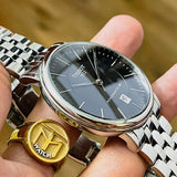 Tissot T Classic Carson Premium Powermatic 80 Black Dial Silver Steel Strap Watch For Men - T122.407.11.051.00 Authentic Buy Shop Now