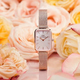 Daniel Wellington Quadro Pressed Melrose Pink Dial Pink Mesh Bracelet Watch For Women - DW00100510 Authentic Buy Shop Now