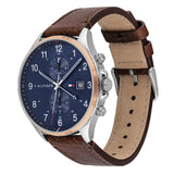 Tommy Hilfiger West Chronograph Blue Dial Brown Leather Strap Watch For Men - 1791712 Authentic Buy Shop Now