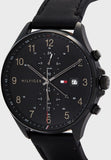 Tommy Hilfiger West Chronograph Black Dial Black Leather Strap Watch For Men - 1791711 Authentic Buy Shop Now