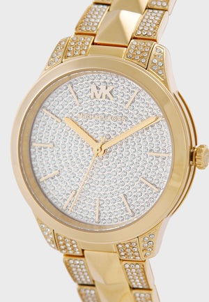 Michael Kors Runway Mercer Crystals Silver Dial Gold Steel Strap Watch For Women - MK6715 Authentic Buy Shop Now