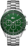 Lacoste Boston Chronograph Green Dial Silver Steel Strap Watch for Men - 2011080 Authentic Buy Shop Now