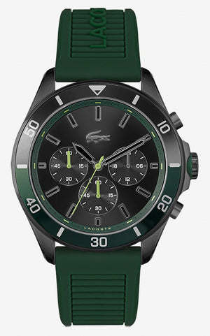 Lacoste Tiebreaker Chronograph Black Dial Green Silicon Strap Watch for Men - 2011153 Authentic Buy Shop Now