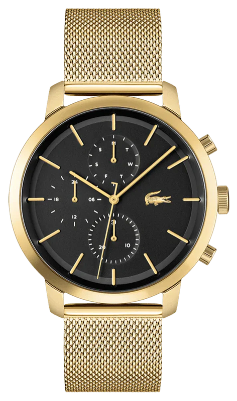 Lacoste Replay Chronograph Black Dial Gold Steel Strap Watch for Men - 2011195 Authentic Buy Shop Now