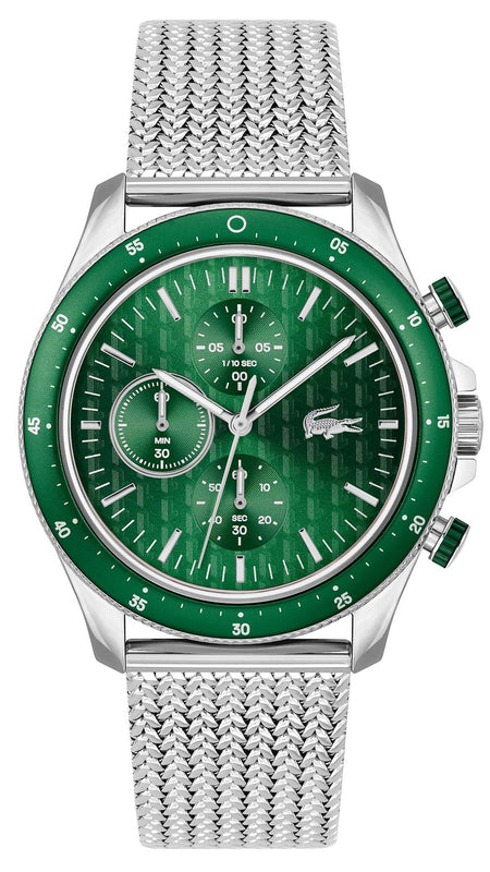 Lacoste Neoheritage Chronograph Green Dial Silver Steel Strap Watch for Men - 2011255 Authentic Buy Shop Now