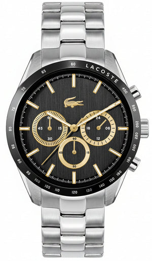 Lacoste Boston Chronograph Black Dial Silver Steel Strap Watch for Men - 2011272 Authentic Buy Shop Now