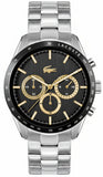 Lacoste Boston Chronograph Black Dial Silver Steel Strap Watch for Men - 2011272 Authentic Buy Shop Now