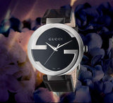 Gucci Interlocking G Iconic Black Dial Black Leather Strap Watch For Men - YA133205 Authentic Buy Shop Now