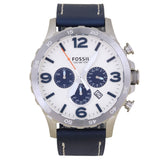 Fossil Nate Chronograph White Dial Blue Leather Strap Watch for Men - JR1480 Authentic Buy Shop Now