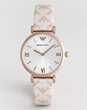 Emporio Armani Analog Grey Dial Pink Leather Strap Watch For Women - AR11126 Authentic Buy Shop Now