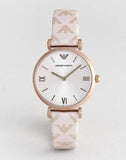 Emporio Armani Gianni T Bar Analog Silver Dial Beige Leather Strap Watch For Women - AR11127 Authentic Buy Shop Now