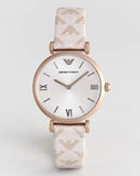 Emporio Armani Analog Grey Dial Pink Leather Strap Watch For Women - AR11126 Authentic Buy Shop Now