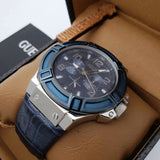 Guess Rigor Multifunction Chronograph Blue Dial Blue Leather Strap Watch For Men - W0040G7 Authentic Buy Shop Now