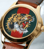 Gucci Le Marche Des Merveilles Red & Green Dial Brown Leather Strap Unisex Watch - YA126497 Authentic Buy Shop Now