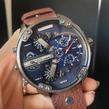 Diesel Mr Daddy Chronograph Blue Dial Brown Leather Strap Watch For Men - DZ7314 Authentic Buy Shop Now