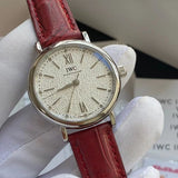 IWC Portofino Automatic Diamonds Silver Dial Red Leather Strap Watch for Women - IW357408 Authentic Buy Shop Now