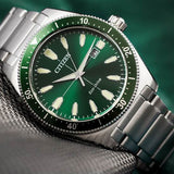 Citizen Eco Drive Vintage Green Dial Silver Steel Strap Watch For Men - AW1598-70X Authentic Buy Shop Now