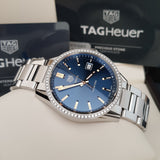 Tag Heuer Carrera Quartz Diamonds Blue Dial Silver Steel Strap Watch for Women - WAR1114.BA0601 Authentic Buy Shop Now