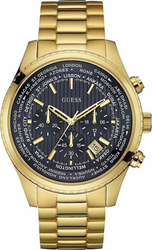 Guess Multifunction Black Dial Gold Steel Strap Watch for Men - W0602G1 Authentic Buy Shop Now