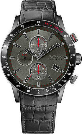 Hugo Boss Rafale Chronograph Grey Dial Black Leather Strap Watch For Men - HB1513445 Authentic Buy Shop Now