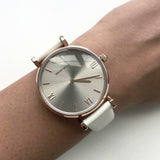 Emporio Armani Gianni T Bar Light Brown Dial White Leather Strap Watch For Women - AR1769 Authentic Buy Shop Now