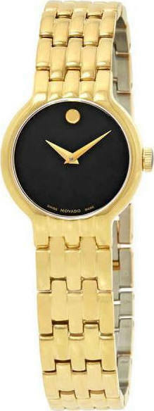 Movado Veturi Black Dial Gold Steel Strap Watch for Women - 0606935 Authentic Buy Shop Now