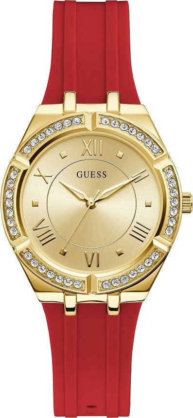 Guess Cosmo Diamonds Gold Dial Red Rubber Strap Watch for Women - GW0034L6 Authentic Buy Shop Now