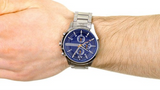 Armani Exchange Hampton Chronograph Blue Dial Silver Steel Strap Watch For Men - AX2155 Authentic Buy Shop Now