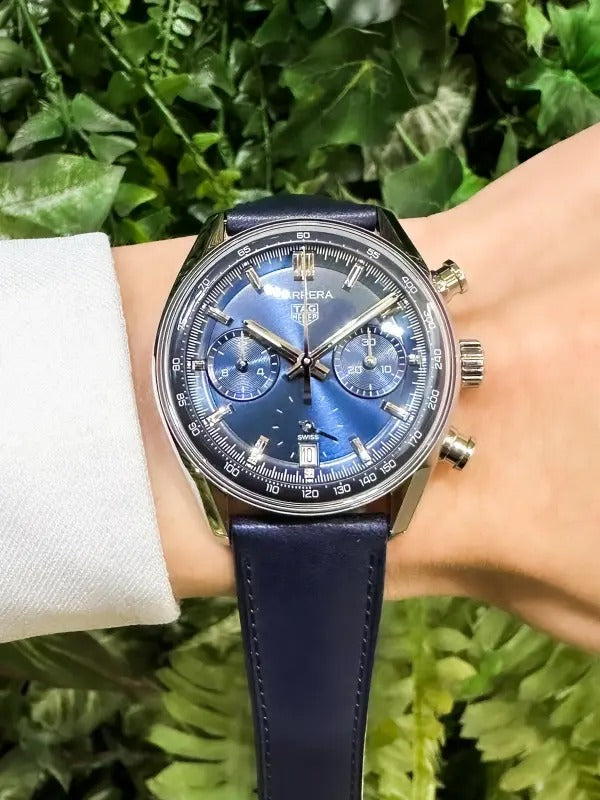 Tag Heuer Carrera Chronograph Blue Dial Blue Leather Strap Watch for Men - CBS2212.FC6535 Authentic Buy Shop Now