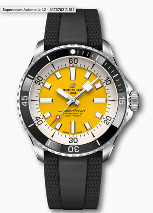 Breitling Superocean Automatic 42mm Yellow Dial Black Rubber Strap Watch for Men - A17375211/1S1 Authentic Buy Shop Now