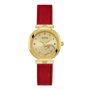 Guess Trend Dragon Gold Dial Red Leather Strap Watch For Women - GW0646L1 Authentic Buy Shop Now