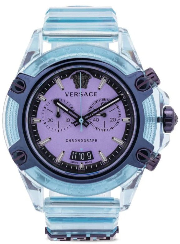 Versace Icon Active Chronograph Purple Dial Blue Silicone Strap Watch For Men - VEZ701523 Authentic Buy Shop Now