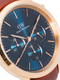 Daniel Wellington Iconic Chronograph Blue Dial Brown Leather Strap Watch For Men - DW00100639 Authentic Buy Shop Now