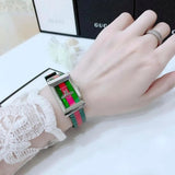 Gucci G Frame Quartz Green & Red Mother of Pearl Dial Multicolor Leather Strap Watch For Women - YA147408 Authentic Buy Shop Now