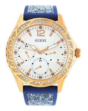 Guess Swirl Analog Quartz White Dial Blue Rubber Strap Watch for Women - W1096L4 Authentic Buy Shop Now