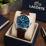 Lacoste Edmonton Blue Dial Brown Leather Strap Watch for Men - 2010889 Authentic Buy Shop Now