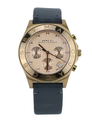 Marc Jacobs Blade Chronograph Rose Gold Dial Black Leather Strap Watch for Women - MBM1188 Authentic Buy Shop Now