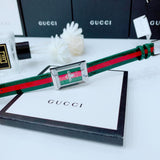 Gucci G Frame Quartz Green & Red Mother of Pearl Dial Multicolor Leather Strap Watch For Women - YA147408 Authentic Buy Shop Now