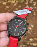 Emporio Armani Luigi Chronograph Black Dial Red Leather Strap Watch For Men - AR1971 Authentic Buy Shop Now