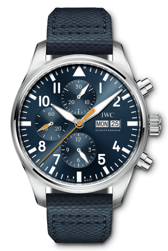 IWC Pilot's Automatic Chronograph 43mm Blue Dial Blue Calfskin Strap Watch for Men - IW377729 Authentic Buy Shop Now