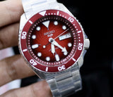 Seiko 5 Sports Mechanical Limited Edition Red Dial Silver Steel Strap Watch For Men - SRPK63K1 Authentic Buy Shop Now