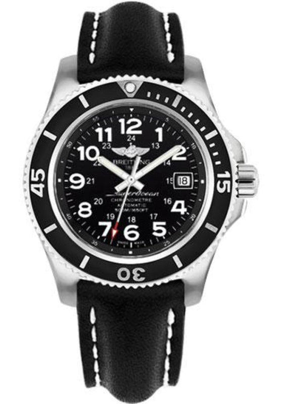 Breitling Superocean II 42mm Black Leather Strap Mens Watch - A17365C9 Authentic Buy Shop Now