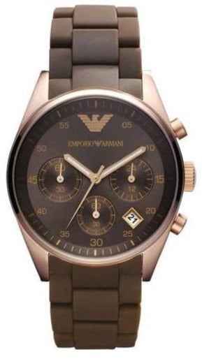 Emporio Armani Sportivo Chronograph Brown Dial Brown Silicone Strap Watch For Men - AR5891 Authentic Buy Shop Now
