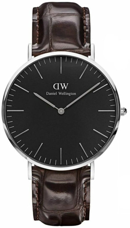 Daniel Wellington Classic York Black Dial Brown Leather Strap Watch For Men - DW00100134 Authentic Buy Shop Now