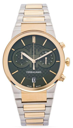 Salvatore Ferragamo Sapphire Chrono Green Dial Two Tone Steel Strap Watch for Men - SFME01223 Authentic Buy Shop Now