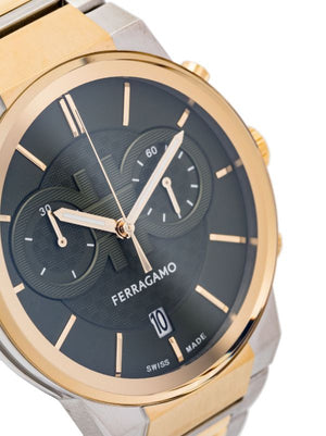 Salvatore Ferragamo Sapphire Chrono Green Dial Two Tone Steel Strap Watch for Men - SFME01223 Authentic Buy Shop Now